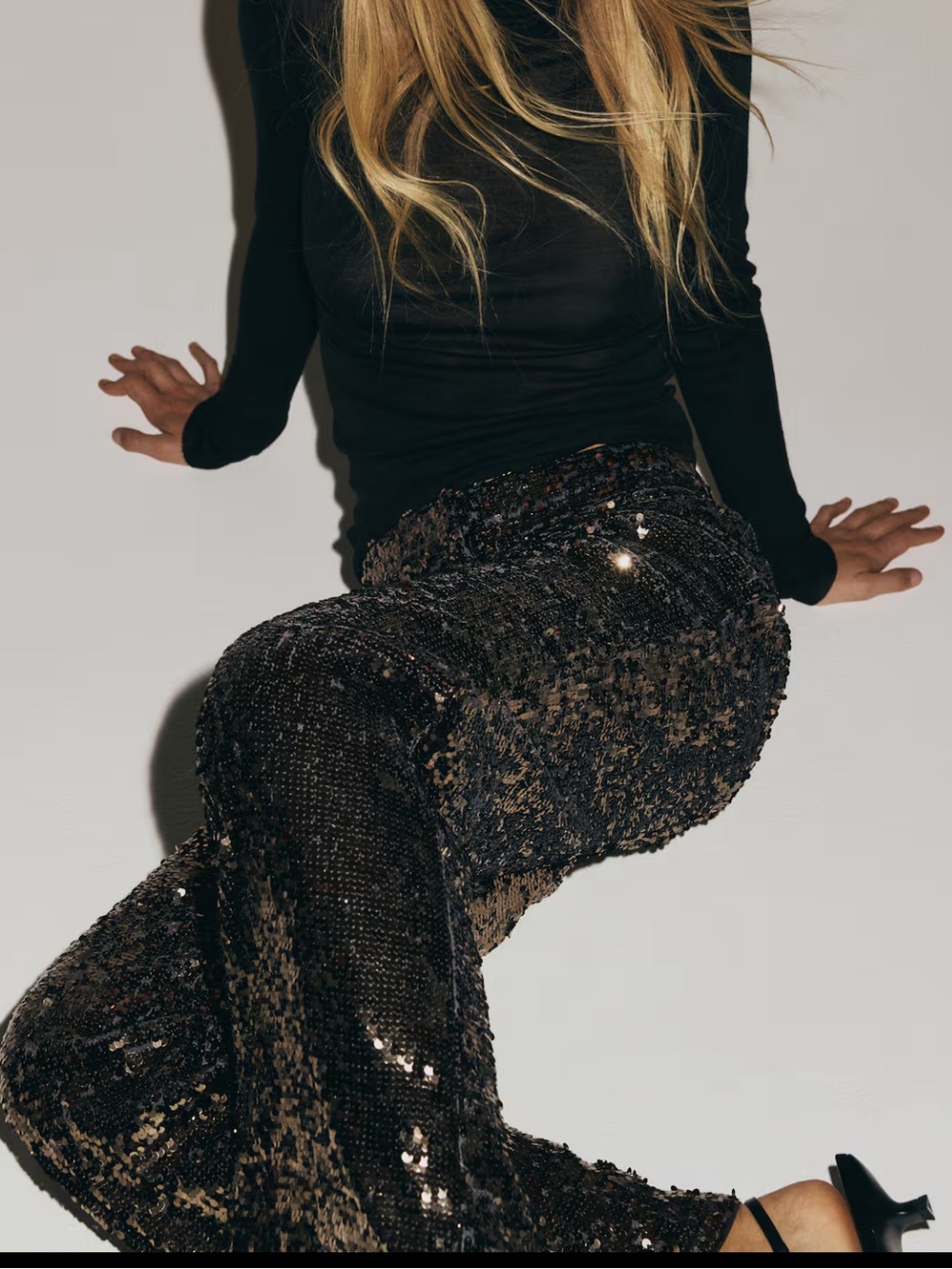 H&M Brown Sequin Wide-Leg Pants